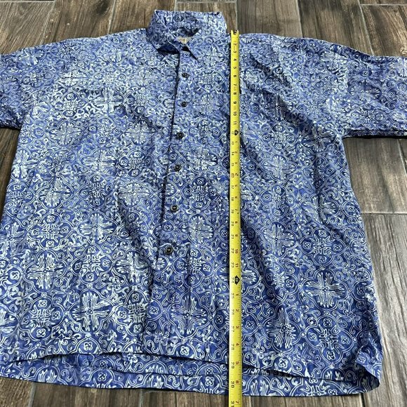 johari west hawaiian shirt button front blue coton XL swordfish - Picture 3 of 5